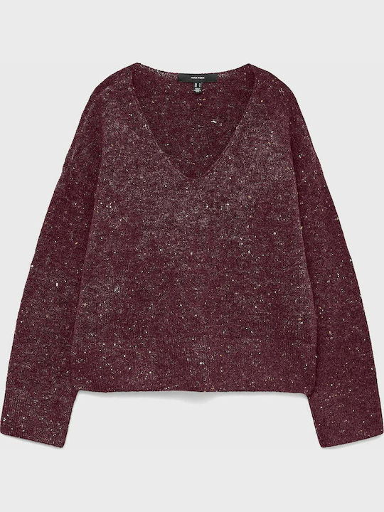 Women's Long Sleeve Sweater with V-Neck Bordeaux