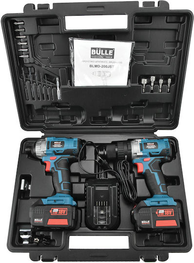 Bulle Set Impact Drill Driver & Impact Screwdriver 18V with 2 Batteries 4Ah - 2Ah and Case