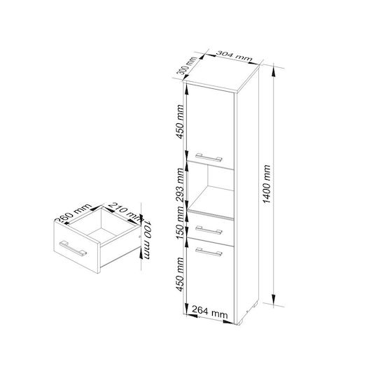Akord Furniture Factory Coloană De Baie De Pardoseală M30xA30xÎ140cm Gri