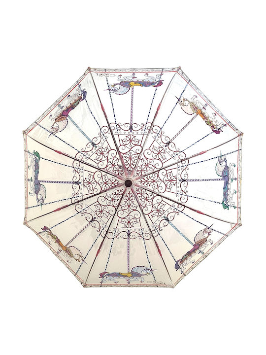 Kids Curved Handle Auto-Open Umbrella with Diameter 67cm Transparent