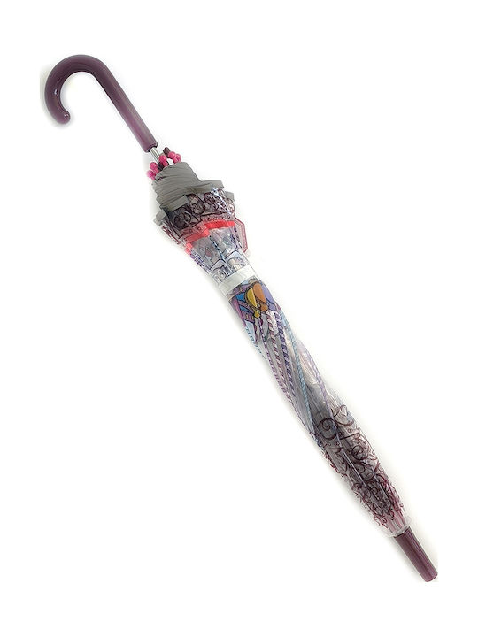 Kids Curved Handle Auto-Open Umbrella with Diameter 67cm Transparent