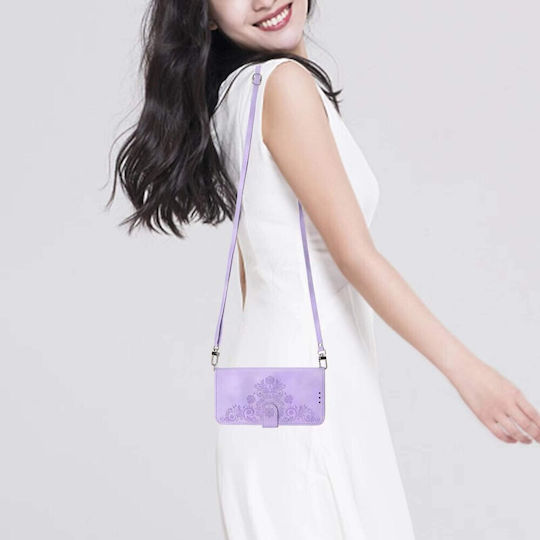 Flowers Embossed Wallet Purple (Oppo Reno14F)