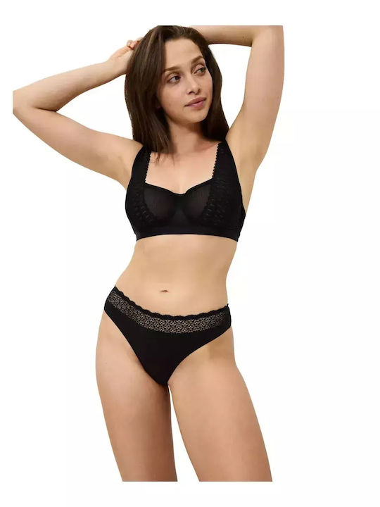 Γυναικείο Slip χωρίς Ραφές με Δαντέλα Black