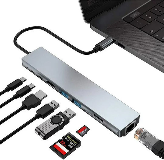 Powertech USB-C Docking Station with HDMI 4K PD Ethernet Gray (PT-1536)