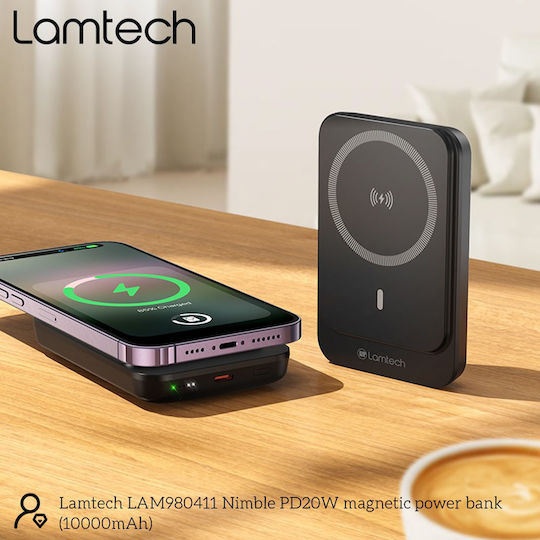 Lamtech MagSafe Power Bank 10000mAh 20W με Θύρα USB-C Power Delivery Μαύρο