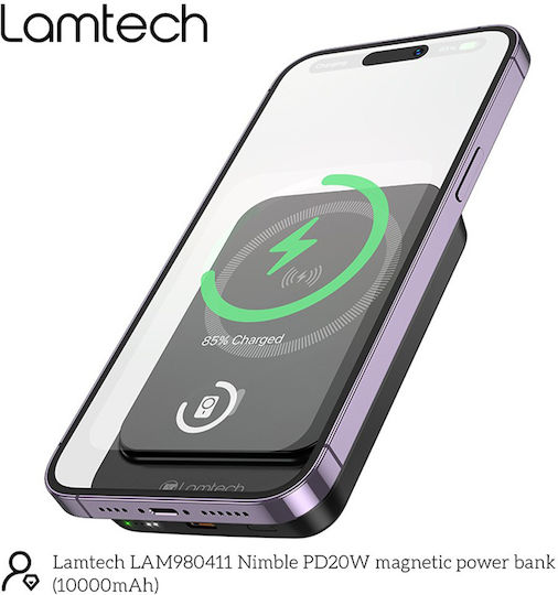 Lamtech MagSafe Power Bank 10000mAh 20W με Θύρα USB-C Power Delivery Μαύρο
