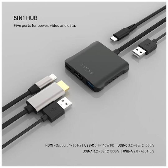 Fixed USB-C Stație de andocare cu HDMI 4K PD Negru (FIXHU-QR-BK)