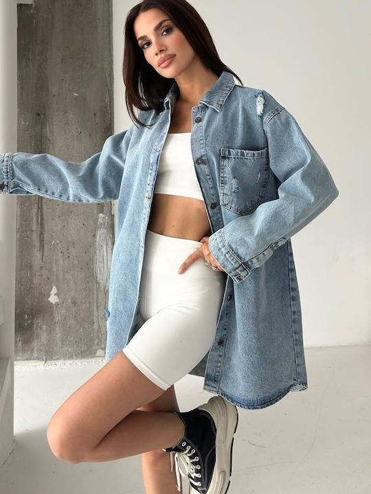 Lungă Jachetă de femei din denim Denim