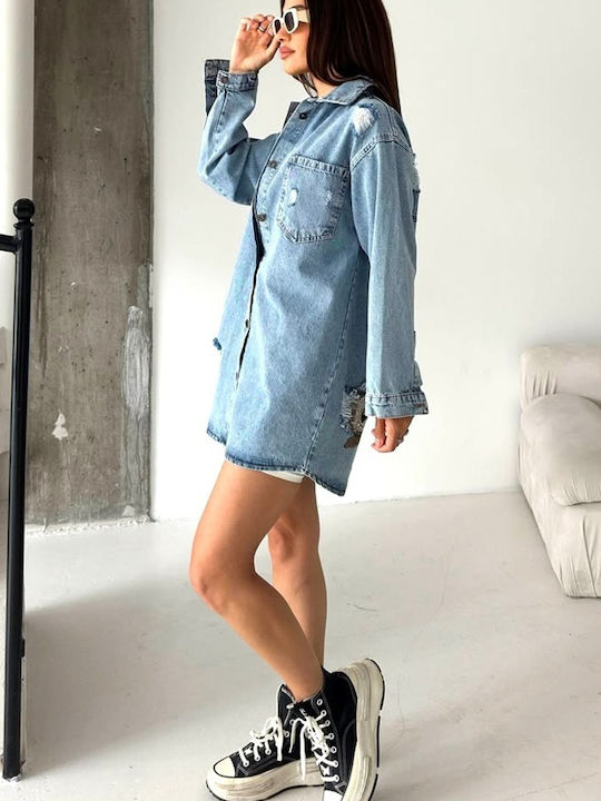 Lungă Jachetă de femei din denim Denim