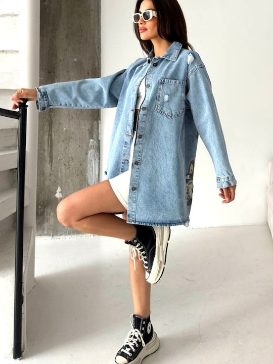 Lungă Jachetă de femei din denim Denim