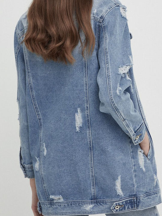 Lungă Jachetă de femei din denim Denim