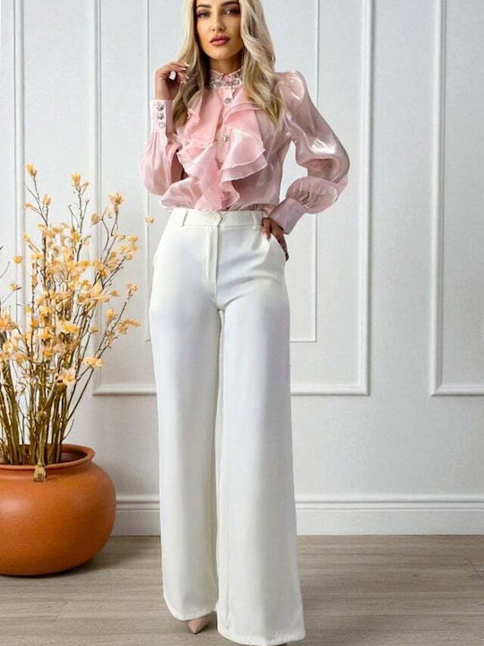 Women's High Waist Fabric Palazzo Pants Striped White