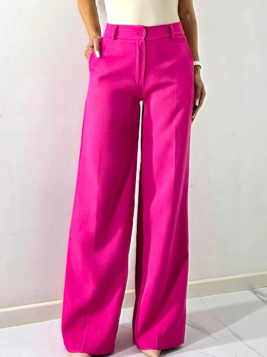 Women's High Waist Fabric Palazzo Pants Loose Fit Fuchsia