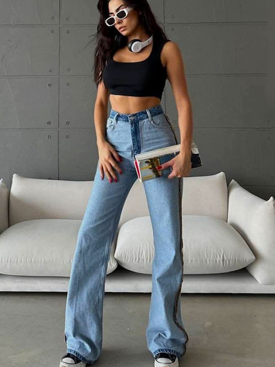 Femei Talie înaltă Din material textil Pantaloni cu Croială Relaxată Cu dungi albastru deschis