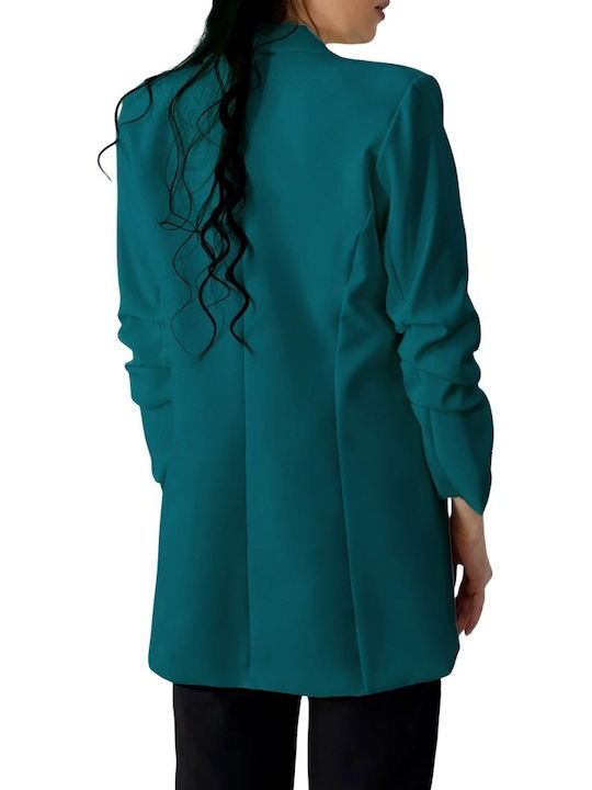 Lung Blazer pentru femei Sacou Dark Turquoise