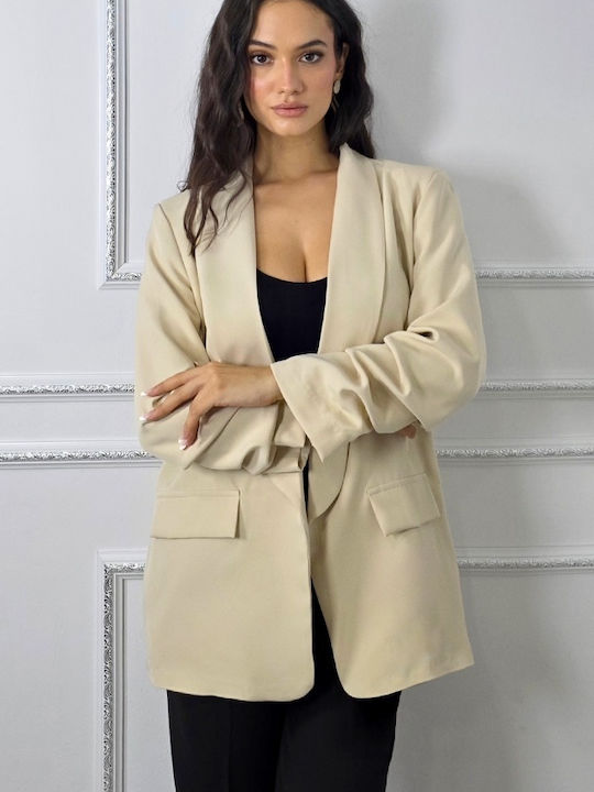 Lung Blazer pentru femei Sacou Light Cream