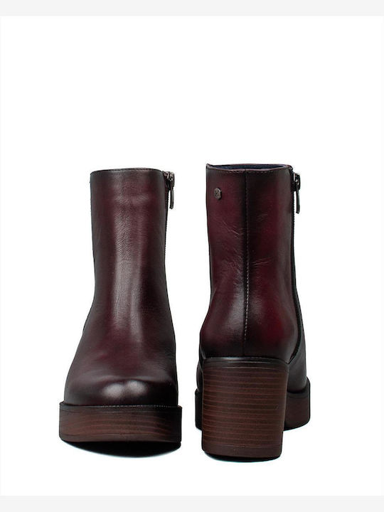 Leather Women's Ankle Boots Burgundy