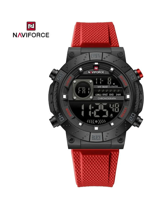 Naviforce Digital Ceas de Damă cronograf cu Roșu Curea din Cauciuc