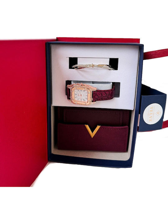 Velve Ceas de Damă cu Burgundy Curea din Piele
