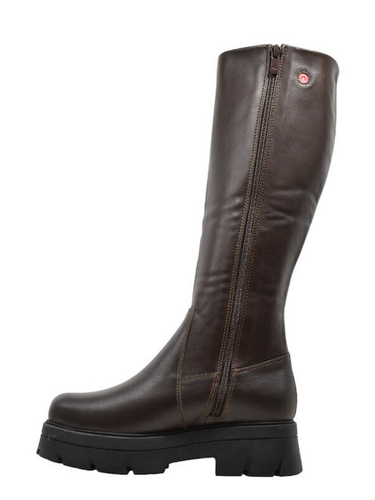 Leather Women's Mid Heel Boots Brown