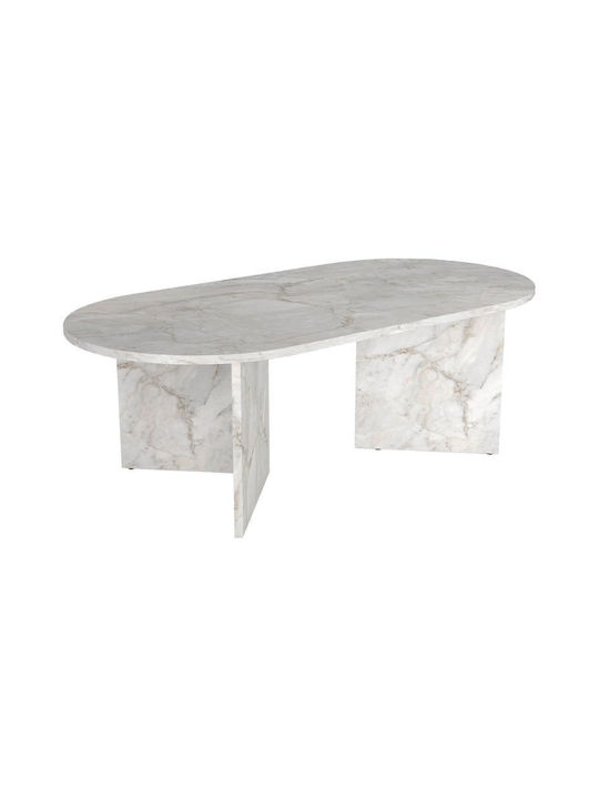 Oval Central Coffee Table Cortado Wooden White Marble Effect 120x60x39.6cm