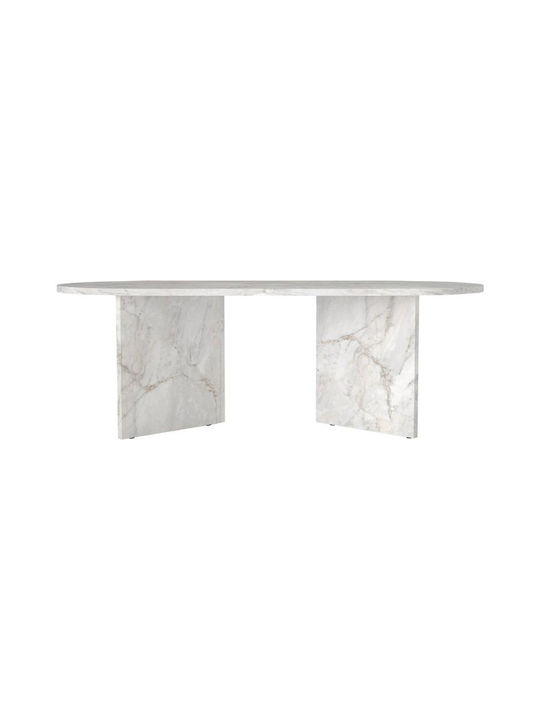 Oval Central Coffee Table Cortado Wooden White Marble Effect 120x60x39.6cm