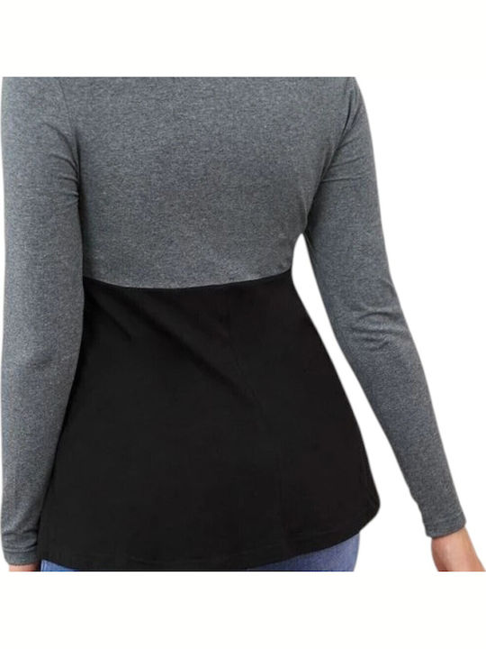 Black-Gray Long Sleeve Nursing-Maternity Top Queen Mother