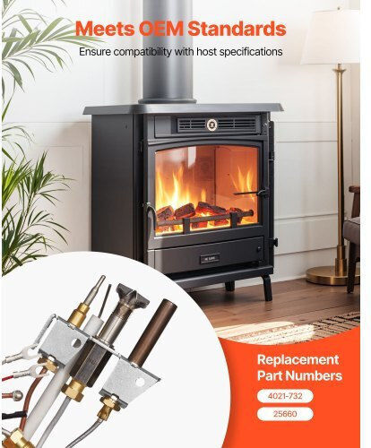Vevor Gas Pilot Assembly Oe 4021-732 25660 Fireplace Gas Pilot Assembly Natural Gas Ignition Replacement Pilot Tube Thermocouple Thermopile Wires Compatible Heatilator Models