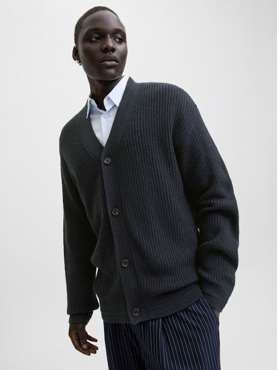 Men's Knitted Cardigan with Buttons Navy Blue