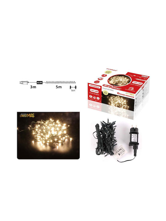 100 Λαμπάκια LED 10μ. Θερμό Λευκό Μπαταρίας σε Σειρά