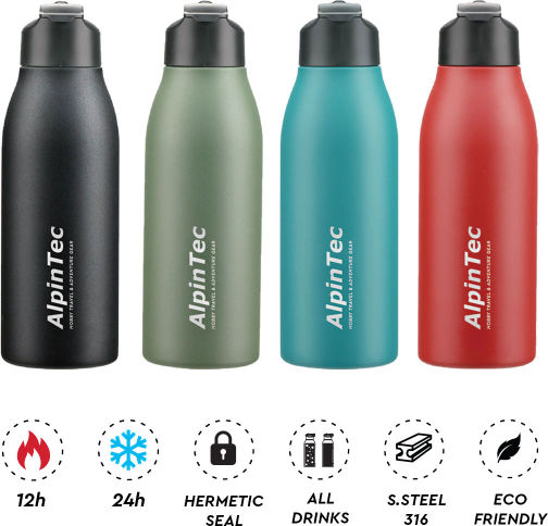 AlpinPro Recycelbares Thermosflasche Kunststoff / Rostfreier Stahl BPA-frei 600ml Schwarze