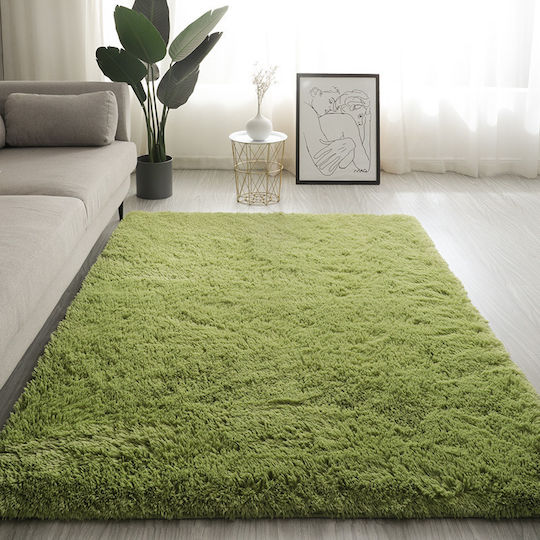 Homeone 200x290см Неплъзгащ Се Shaggy Furry Зелен Килим За Дневна