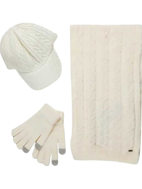 Set with Beanie Knitted in White color