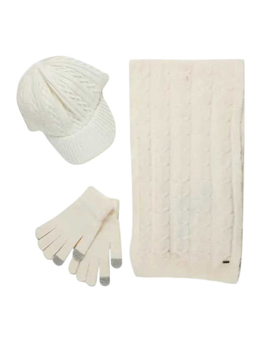 Set with Beanie Knitted in White color