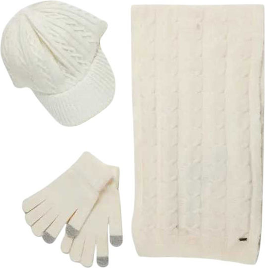 Frauen Set mit Beanie Gestrickt in Weiß Farbe