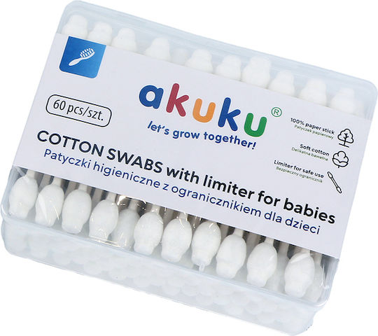 Akuku Baumwollstäbchen Stop Babys 60Stücke Sicher & Sanft Ohne Bpa