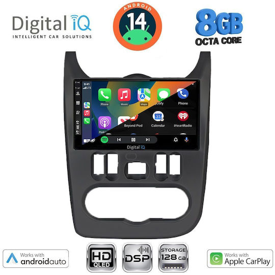 Digital IQ Car Audio System for Renault Logan Dacia Duster / Logan / Sandero 2006-2012 (Bluetooth/USB/AUX/WiFi/GPS/Apple-Carplay/Android-Auto) with Touch Screen 9"