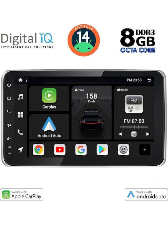 Digital IQ Car Audio System (Bluetooth/USB/AUX/WiFi/GPS/Apple-Carplay/Android-Auto) with Touch Screen 9"