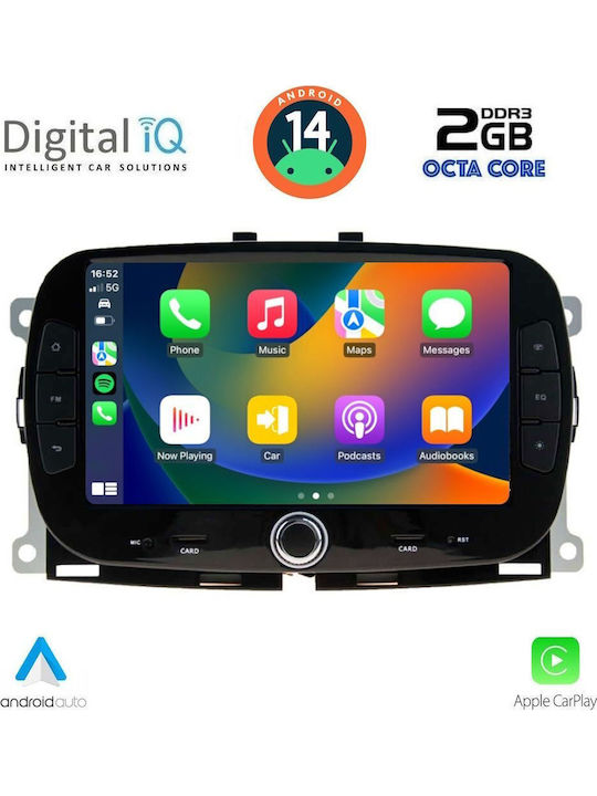 Digital IQ Car Audio System for Fiat 500 2016 (Bluetooth/USB/AUX/WiFi/GPS/Apple-Carplay/Android-Auto) with Touch Screen 7"