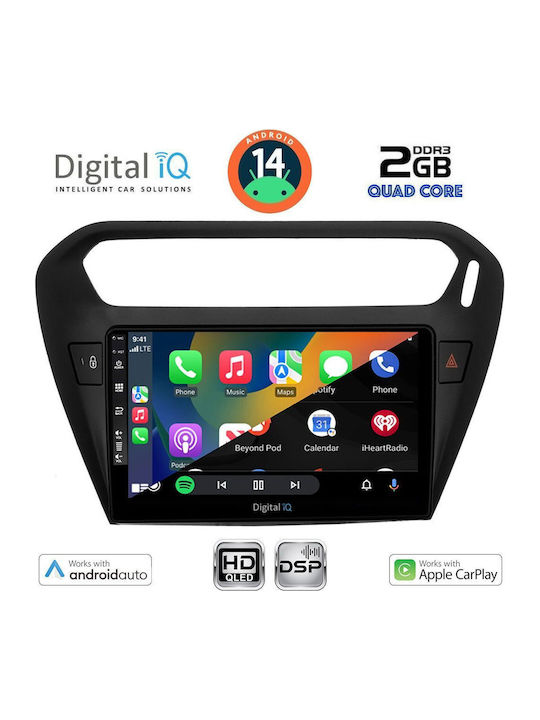 Digital IQ Car Audio System for Peugeot 301 Citroen C-Elysee 2013 (Bluetooth/USB/AUX/WiFi/GPS/Apple-Carplay/Android-Auto) with Touch Screen 9"