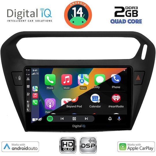 Digital IQ Car Audio System for Peugeot 301 Citroen C-Elysee 2013 (Bluetooth/USB/AUX/WiFi/GPS/Apple-Carplay/Android-Auto) with Touch Screen 9"