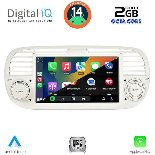 Digital IQ Car Audio System for Fiat 500 2007-2015 (Bluetooth/USB/AUX/WiFi/GPS/Apple-Carplay/Android-Auto) with Touch Screen 7"