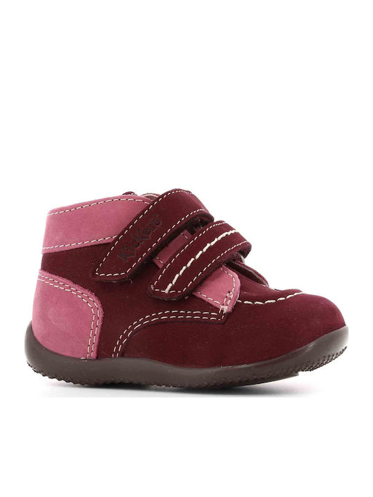 Bonkro Leather Kids Boots with Velcro Burgundy