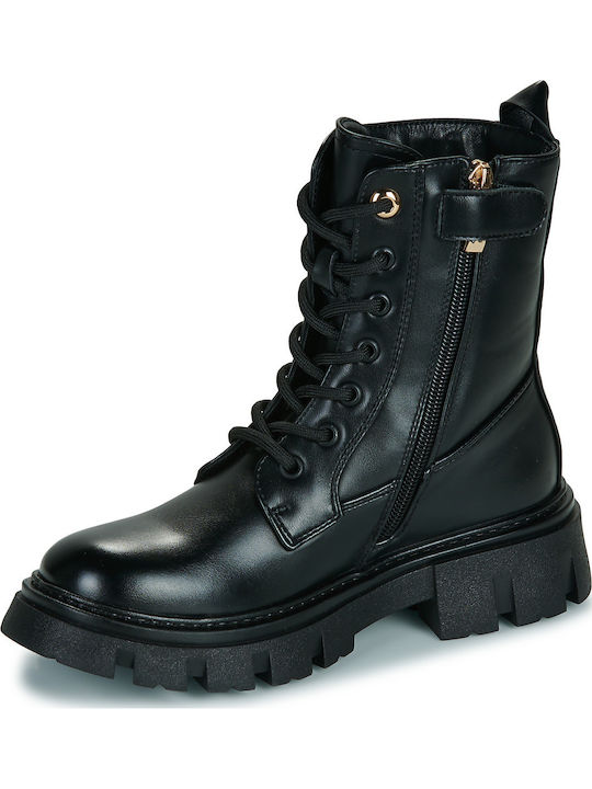 Lederne Kinderstiefel mit Reißverschluss Schwarz