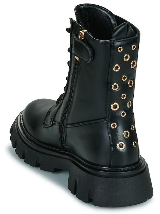 Lederne Kinderstiefel mit Reißverschluss Schwarz
