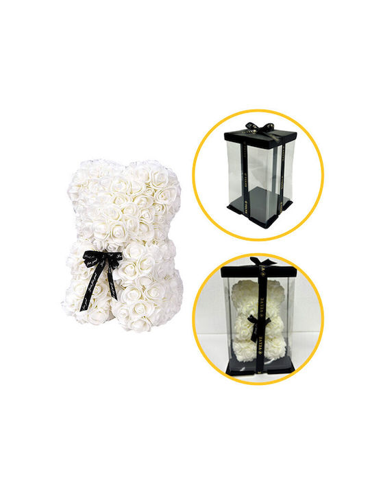 Floral Ursuleț De Pluș Trandafiri Din Spumă 25 Cm Cutie Cadou Decorată Manual Albă