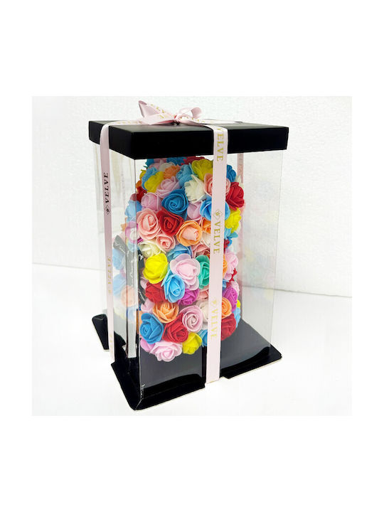 Multicolor Floral Bear Made Roses 25 Cm Hand Decorated Gift Box