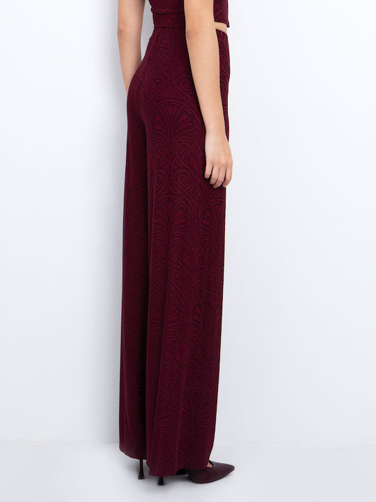 Damen Hoch tailliert Stoff Hose Burgundisch