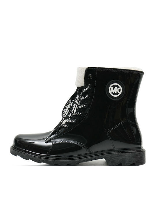 Kids Boots from Patent Leather with Laces Black