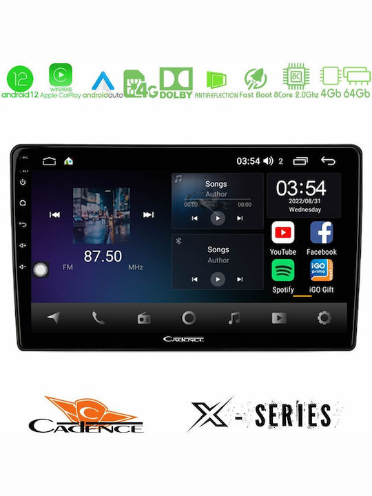 Cadence Автомобилна Аудио Система (Блутут/USB/WiFi/GPS/Apple-Carplay/Android-Auto) с Тъчскрийн 9"